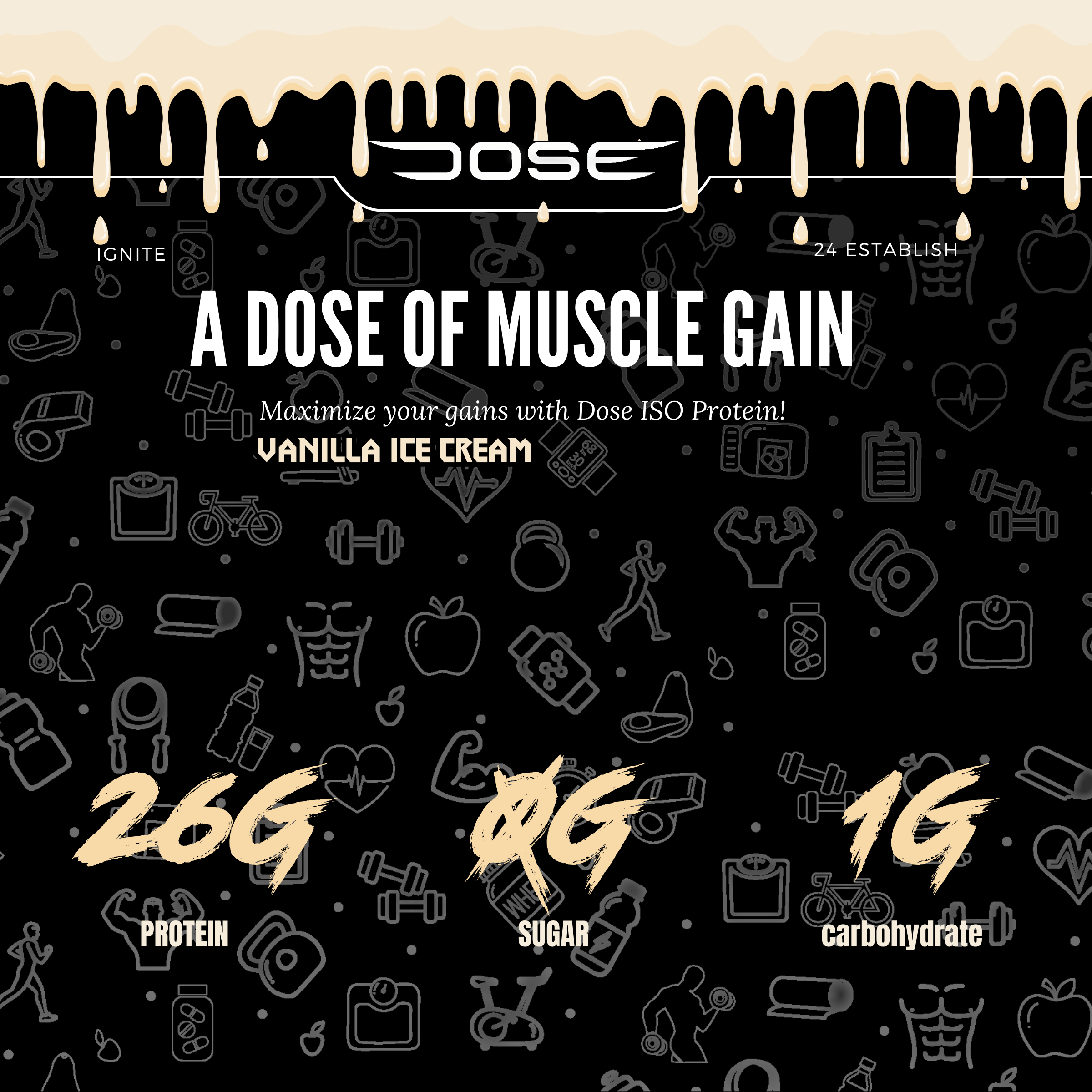 Dose Fuel Vanilla Ice Cream Protein Powder - 26g Protein, 0g Sugar, 1g Carbohydrate, Maximize Gains with Dose ISO Protein
