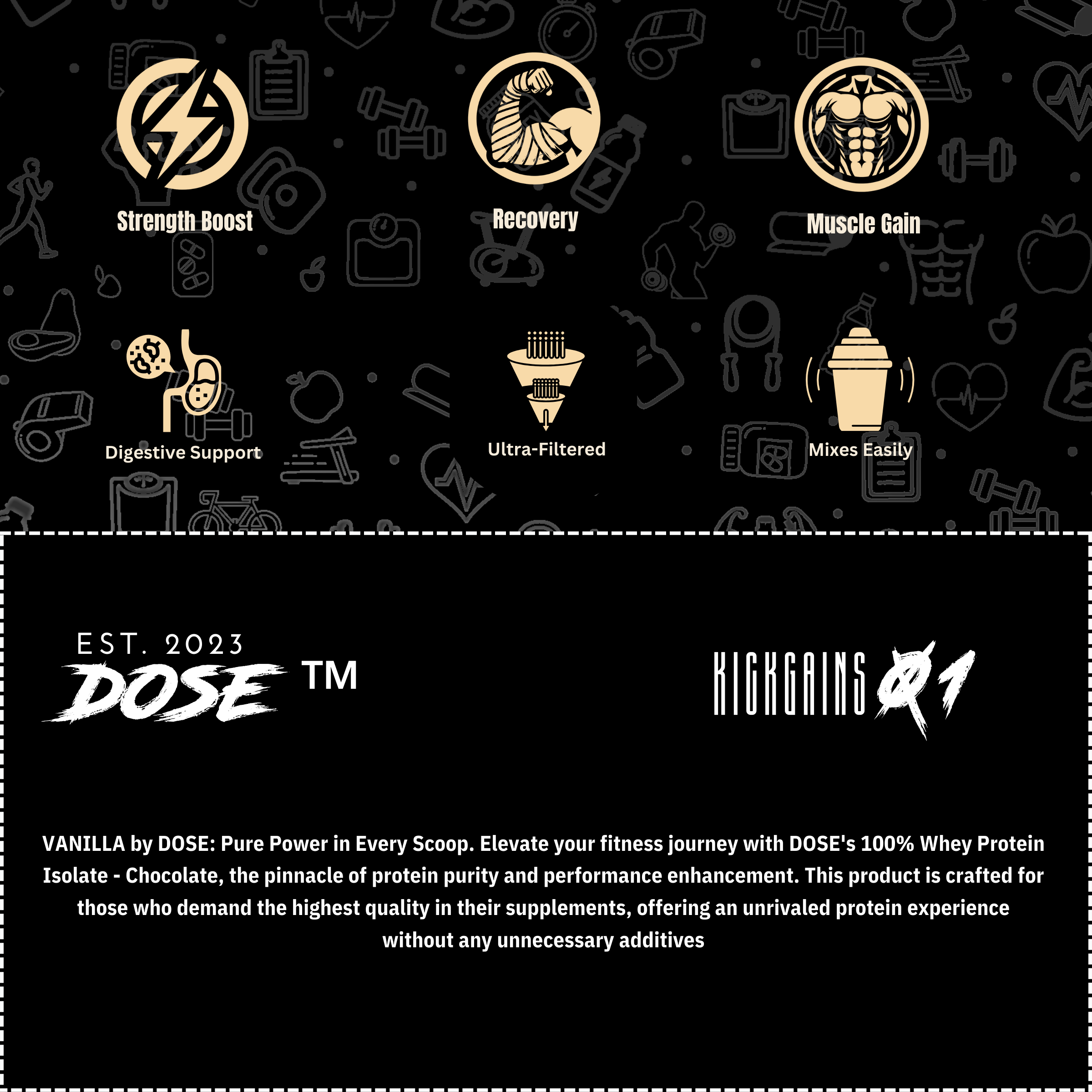 Dose Fuel Vanilla Whey Protein Benefits - Strength Boost, Recovery, Muscle Gain, Digestive Support, Ultra-Filtered, Mixes Easily. Pure Power in Every Scoop for Maximum Performance