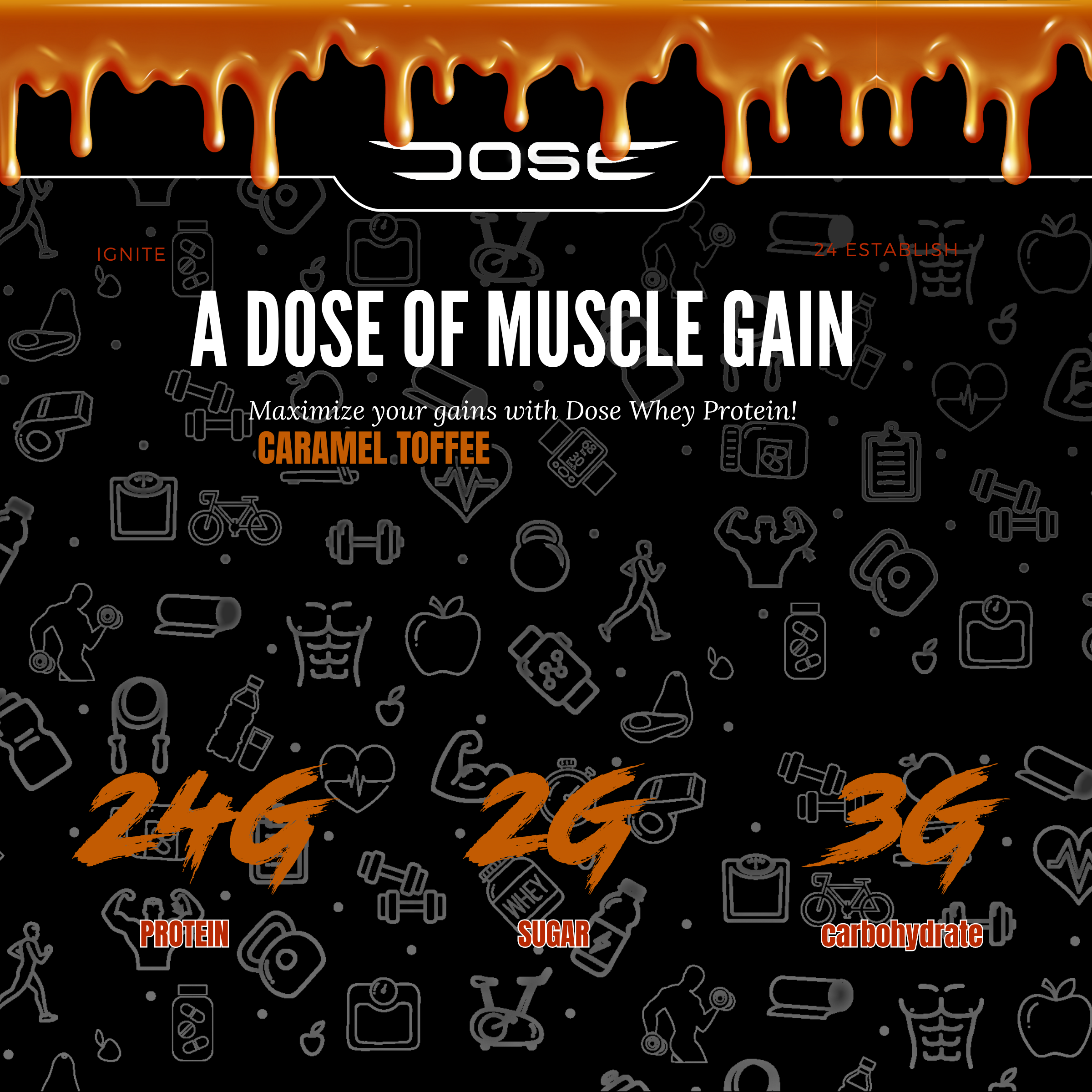 Dose Fuel Caramel Toffee Protein Powder - 24g Protein, 2g Sugar, 3g Carbohydrate, Maximize Gains with Dose Whey Protein, A Dose of Muscle Gain