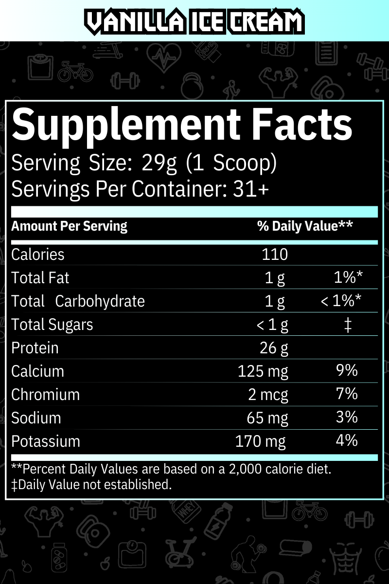 Dose Fuel Vanilla Ice Cream Protein Supplement Facts - 29g Serving Size, 26g Protein, 110 Calories, Low Sugar, Nutritional Information